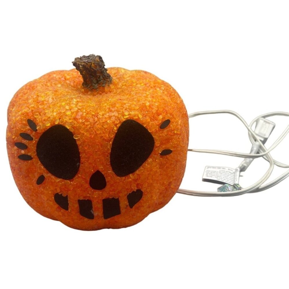 seasons Halloween pumpkin  jack-o-lantern decoration light up orange 6x5.5" READ